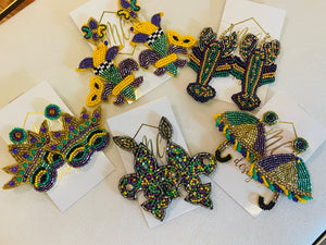 Beaded Mardi Gras Statement Earrings