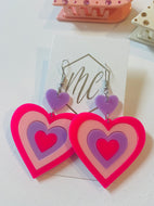 Acrylic Fun Pink and Purple Heart Earrings