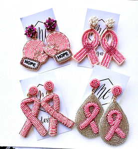 Breast Cancer Beaded Earrings