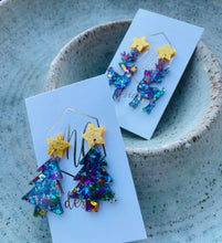 Glitter Star Tree and Reindeer Christmas Earrings