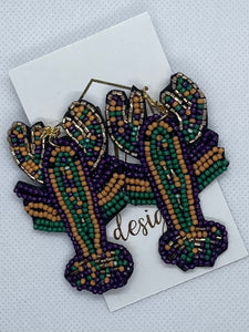 Beaded Mardi Gras Statement Earrings