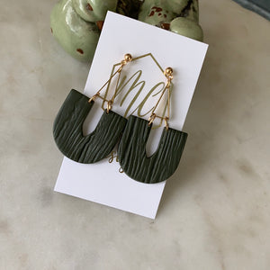 Textured Clay Elongated U Earrings with Gold Top