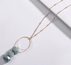Dainty circle with triple stone drop necklace