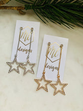 Star Rhinestoned Chain Earrings Gold Silver