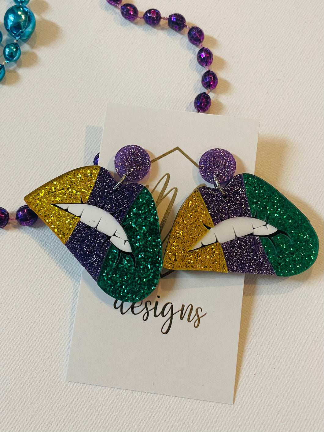 Glitter Acrylic Mardi Gras Lips