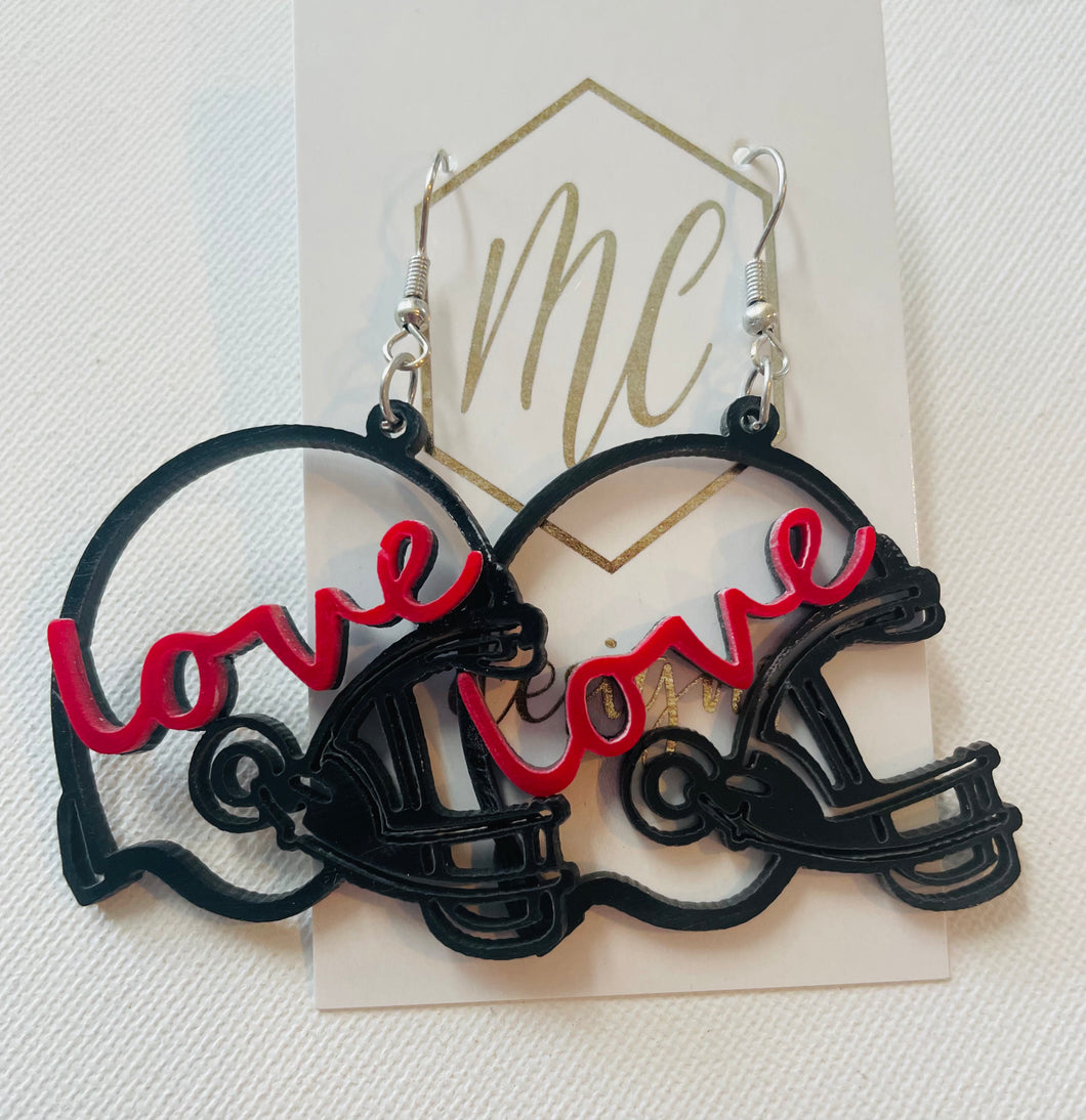 Football Helmet Love Earrings