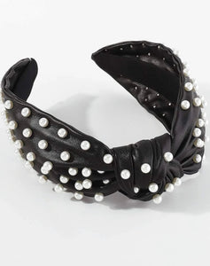 Leather Wide Knot Pearl Headbands