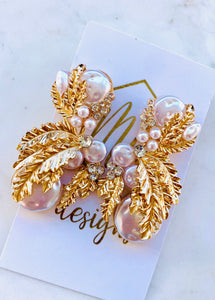 Gold Pearl Leaf Earrings