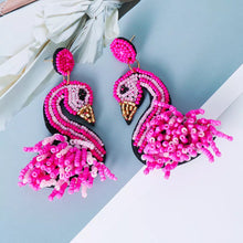 Pink Beaded Swan Earrings