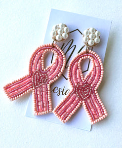 Breast Cancer Beaded Earrings