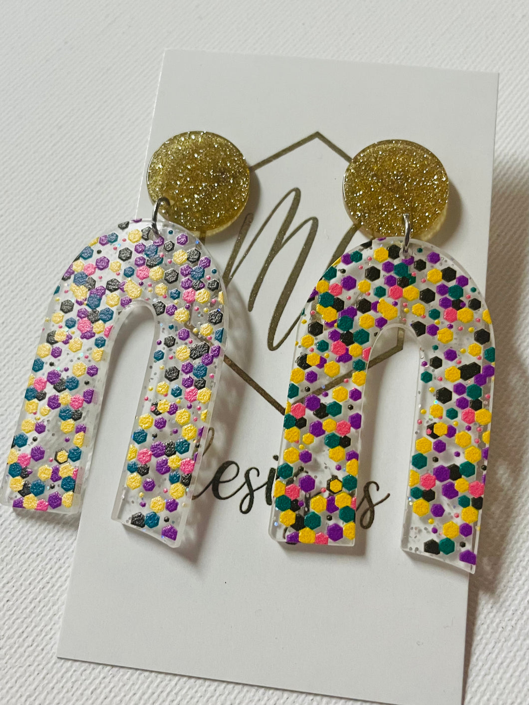 Mardi Gras Confetti Acrylic Horseshoe Earrings