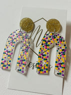 Mardi Gras Confetti Acrylic Horseshoe Earrings