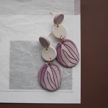 Purple Tiered Clay Abstract Floral Earrings