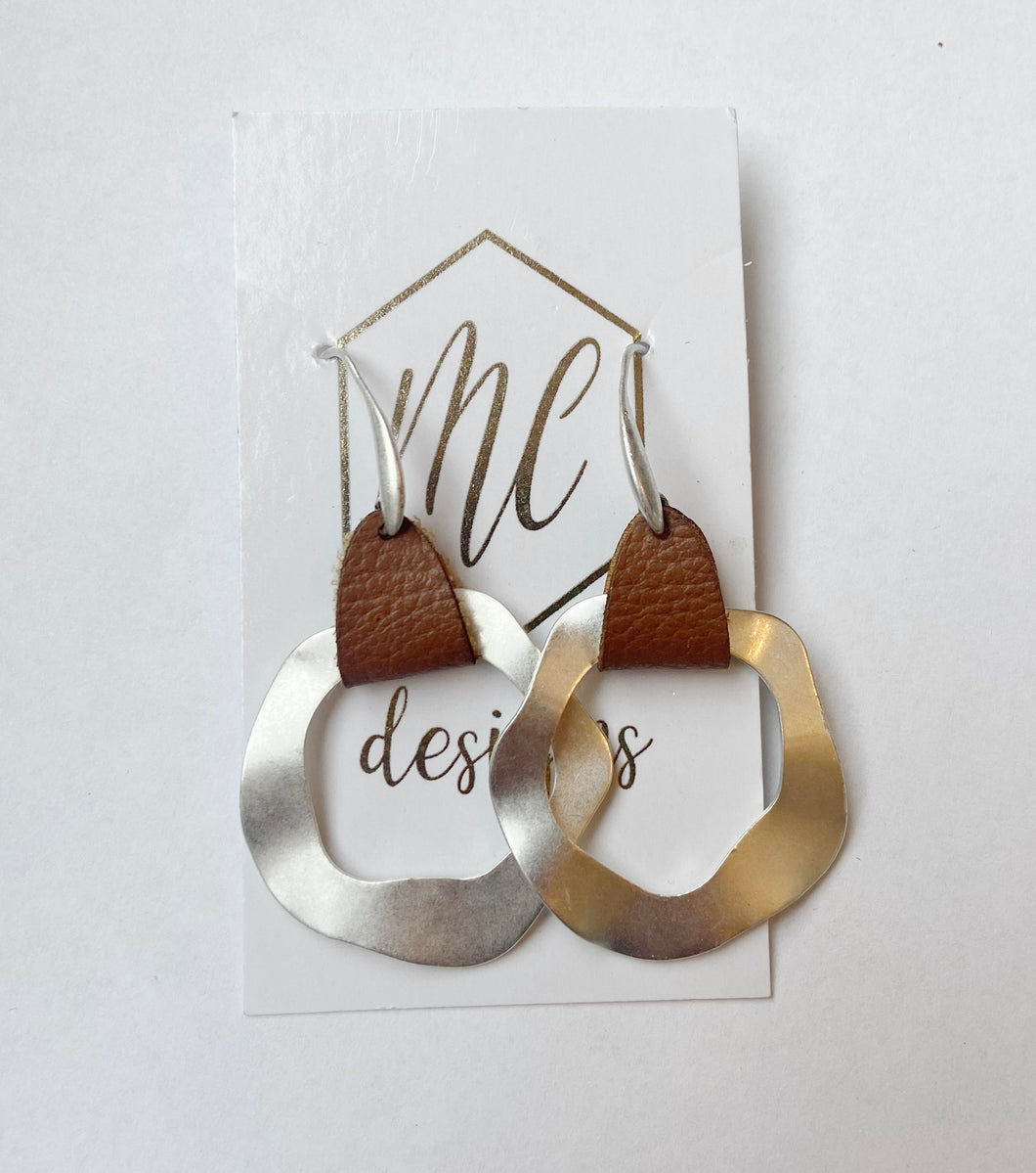 Brown and Silver Drop Circle Earrings