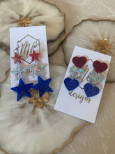 America Glitter Star and Heart Triple Earrings - Acrylic