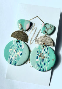 Aqua and Gold Clay Earrings