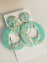 Large Round clay aqua and gold earrings