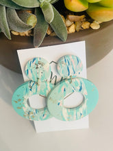 Large Round clay aqua and gold earrings