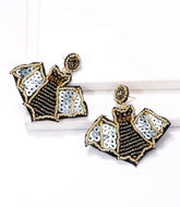 Sequin Beaded Bat Halloween Earrings