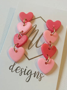 Valentine Heart Multi Heart Drop Clay Earrings