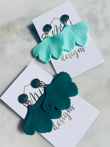 Colorful ginkgo leaf earrings with gold top