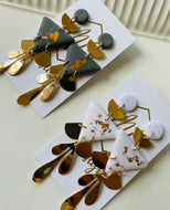 Gold and triangle clay polymer statement earrings