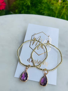 Gold circle earrings with colorful teardrops