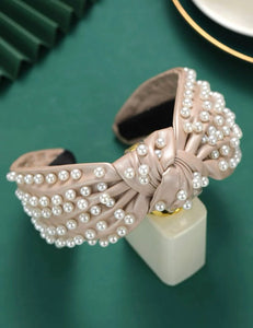 Leather Wide Knot Pearl Headbands