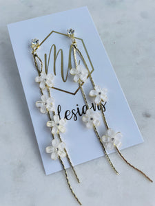 Dainty small white flower dangle earrings