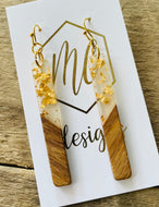 Bar Earrings -Simple Gold and Wood