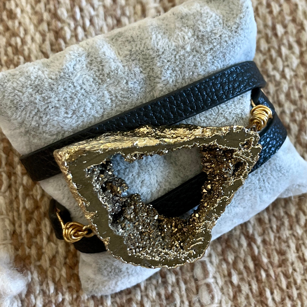 Gold Stone Leather Wrap Bracelet