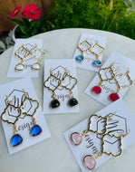 Colorful jeweled hoop dangle earrings