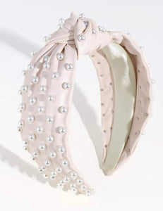Leather Wide Knot Pearl Headbands