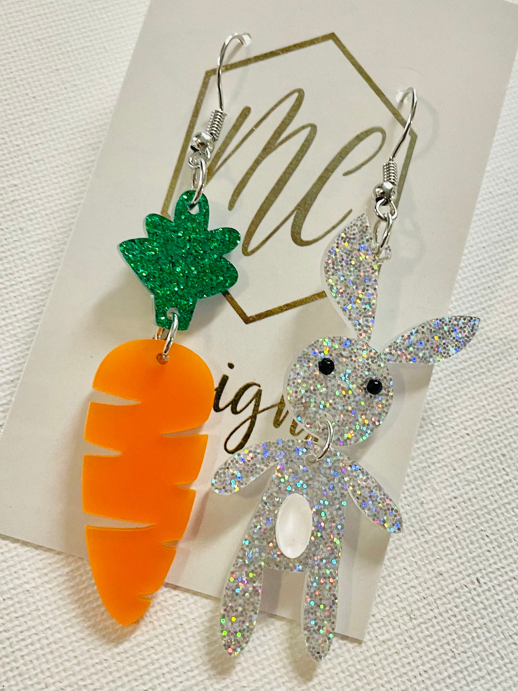 Glitter Bunny and Easter Carrot Earrings