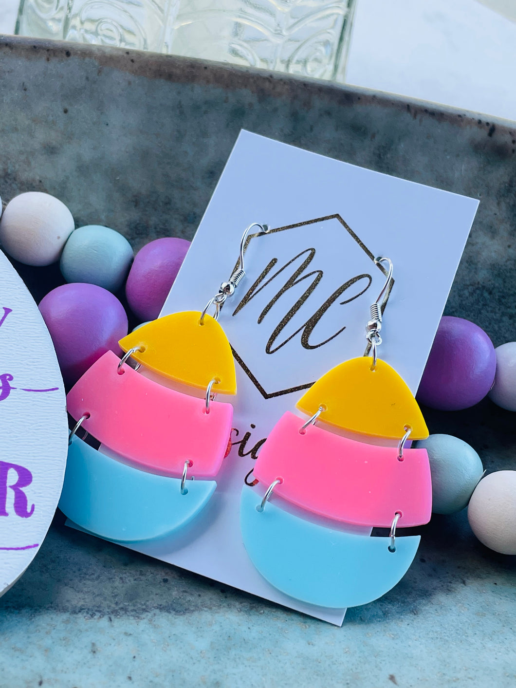 Pastel Triple colored egg shape earrings