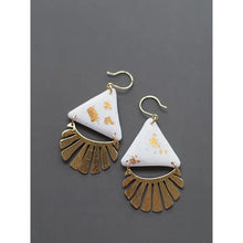 Triangle Clay polymer earrings with gold sunrays