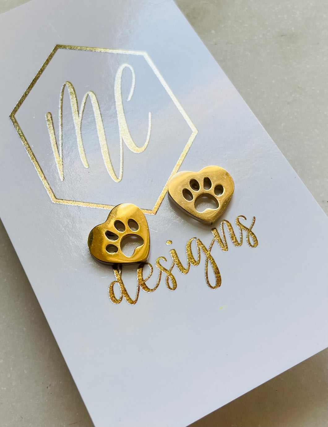 Paw Print Heart Studs