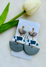 Blue Gray Half Moon Clay earrings