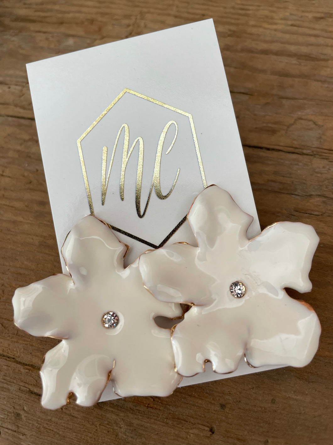 Big White Flower Earrings with Rhinestone
