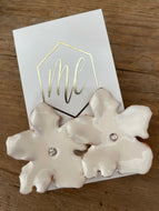 Big White Flower Earrings with Rhinestone