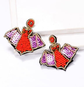 Sequin Beaded Bat Halloween Earrings