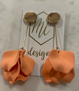 Gold Circle with Flower Petal Drop Earrings