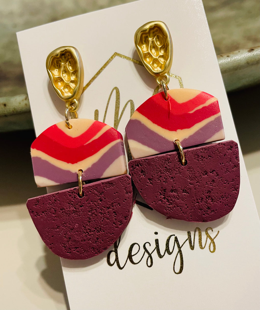 Purple and pink clay polymer earrings