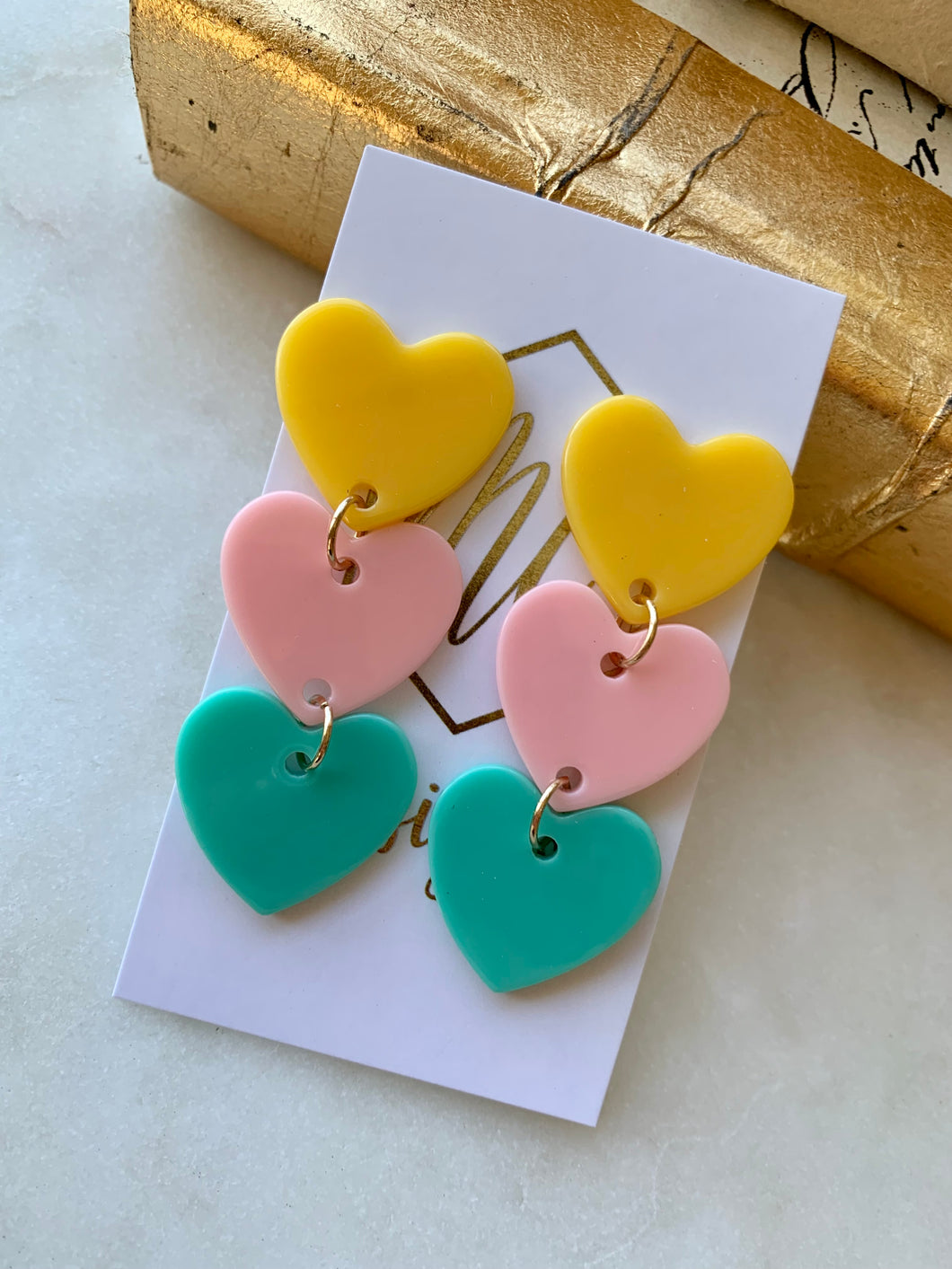 Fun Triple Heart Acrylic Earrings Valentines