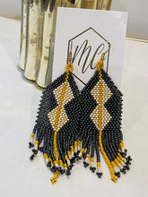 Yellow and Gray Beaded Dangle Earrings