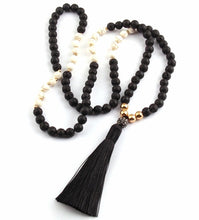 Black Lava, Howlite Tassel Necklace