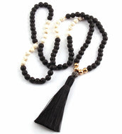 Black Lava, Howlite Tassel Necklace
