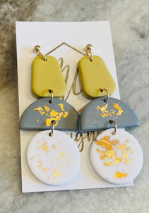 Gray and Gold Clay Earrings