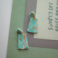 Aqua Mint and Pink Marble clay polymer earrings