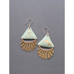 Triangle Clay polymer earrings with gold sunrays